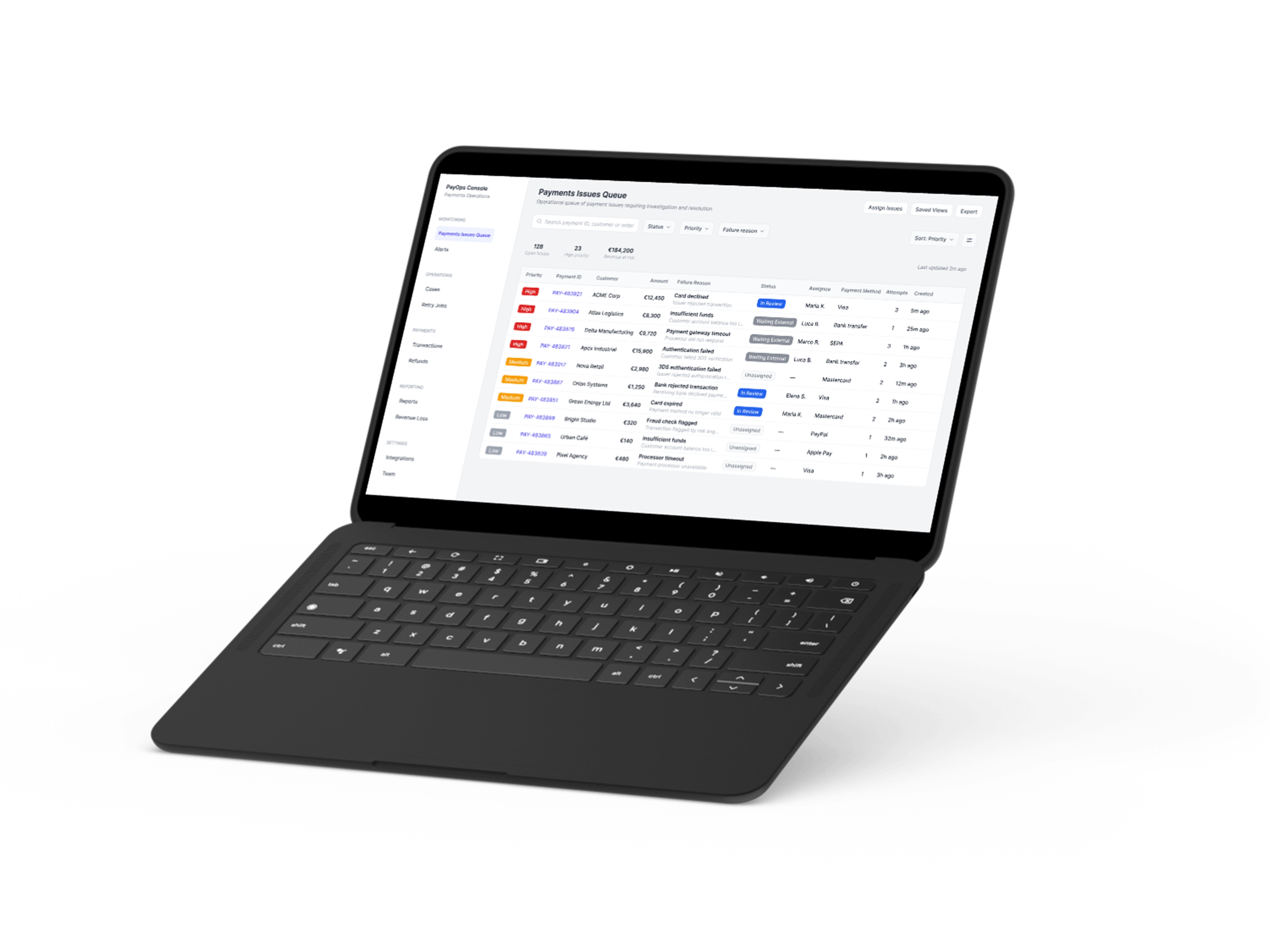 Payment Operations Console — dashboard interface screenshot